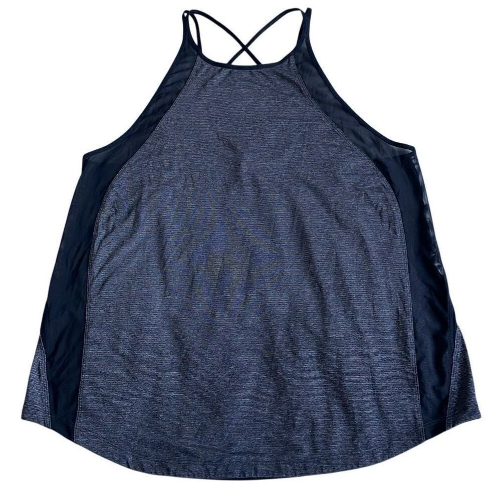 EUC Lululemon Run Off Route Heathered Gray Black Strappy Back Mesh Trim Tank - S